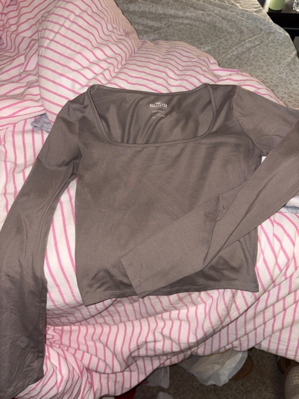 Hollister Women's Long Sleeve Square Neck Top - Brown Taupe